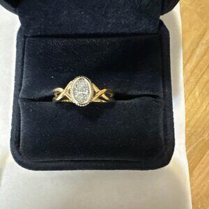 14k Tri Color Tone Gold Oval Diamond Ring 0.50 Ctw Bezel D Color GIA Cert Size 6
